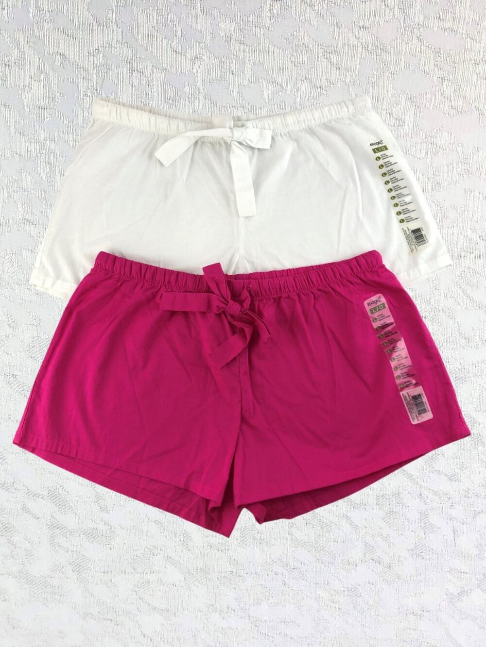 Imagin8 Pajama Shorts Set (2) Vibrant Pink + White Cotton Sleep Lounge Sz L NWT